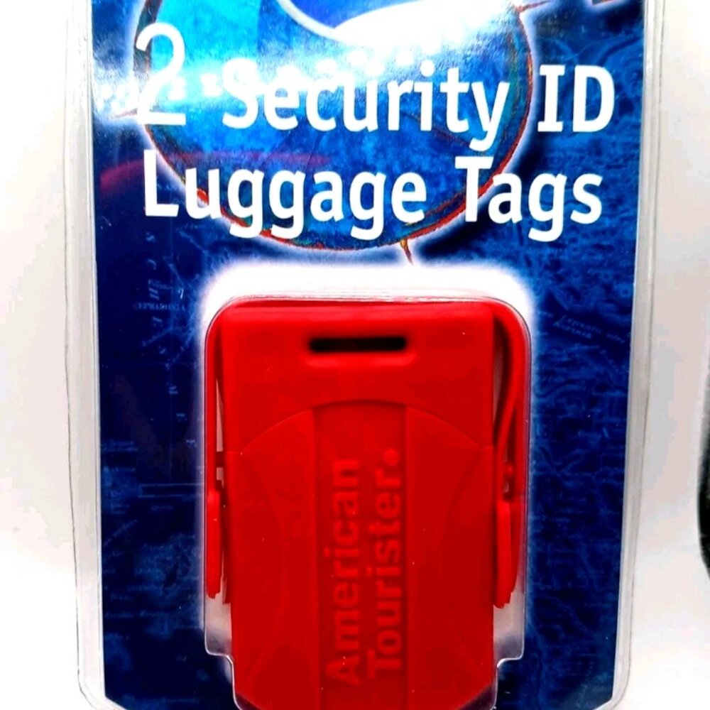 American Tourister Deluxe Luggage Tags Red Vinyl Suitcase Lot Of TWO New
